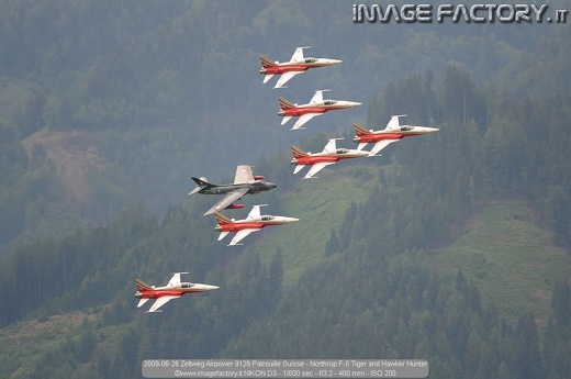 2009-06-26 Zeltweg Airpower 9129 Patrouille Suisse - Northrop F-5 Tiger and Hawker Hunter
